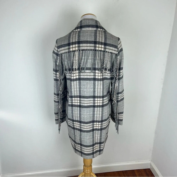 ASOS Gianni Feraud Checked Fringe Coat Jacket in Gray size US 4 - Picture 2 of 5